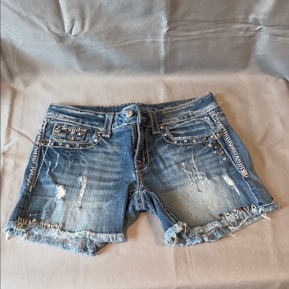 Miss Me Blue Jean Shorts with Stud Accents